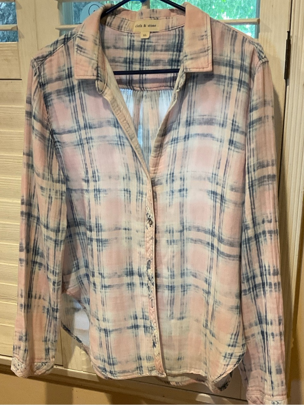 cloth & stone Pink and Blue Plaid Lightweight Button-Up